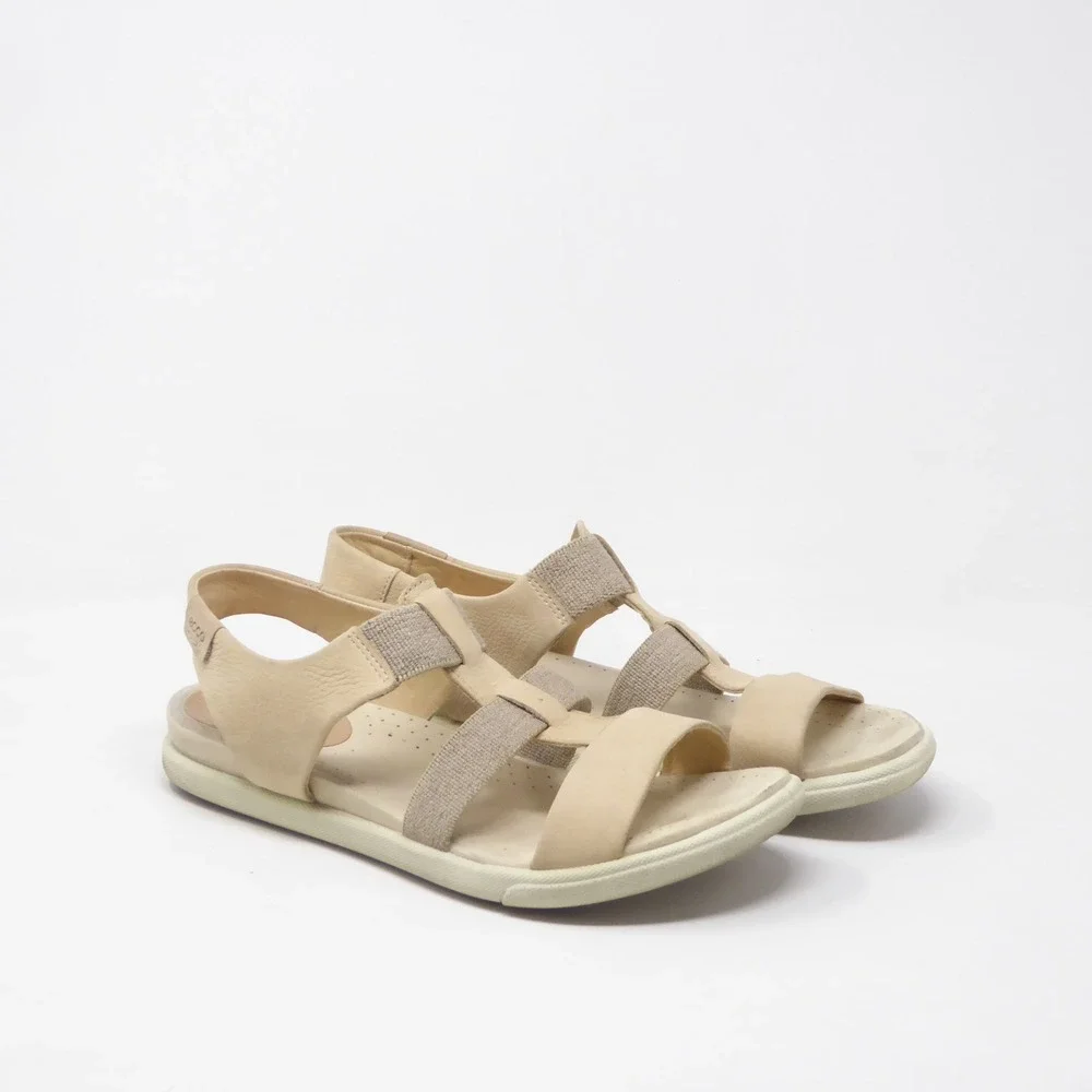 ECCO Damara Womens Sandals Beige Leather Elastic Strap Comfort 7